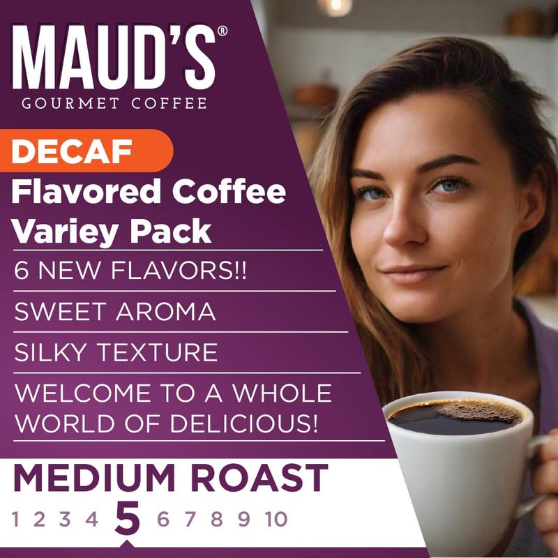 Maud's Flavored Decaf Coffee Pods Variety Pack, 24 ct, 6 Assorted Roasts & Flavors, Decaf Medium Roast Coffee in Recyclable Single Serve Pods - 100% Arabica Coffee, Compatible with Keurig K Cups Maker - Image 3